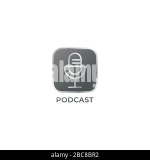 Metallic Podcast logo design template isolated on white background. Outline logo style. Pictorial logotype. condenser microphone icon. Deep talk Stock Vector