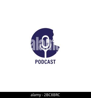 Podcast logo design template isolated on white background. Condenser microphone icon with face shape illustration. Internet Broadcasting, Online Radio Stock Vector