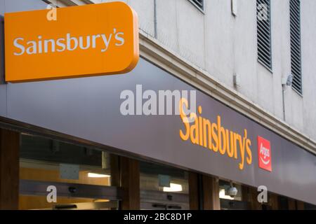 Sainsbury's supermarket store with Argos logo on exterior signage- London Stock Photo