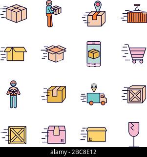 Fast delivery line and fill style icon set vector design Stock Vector