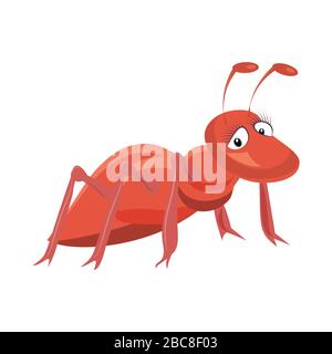 Illustration of red colors ant cartoon on white background Stock Vector