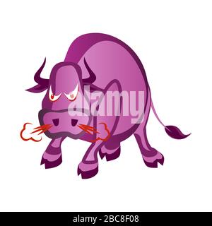 Cartoon angry bull attack, Illustration isolated on white background Stock Vector