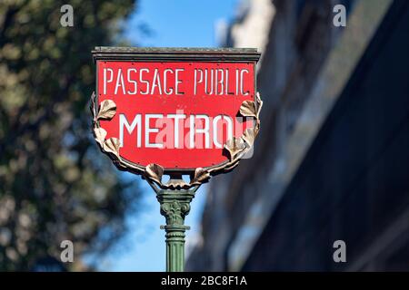 Metro sign outside of a Parisian subway station. Stock Photo