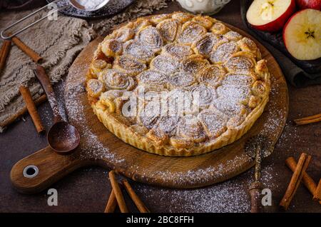 Bio apples inside delicious pie, delicious and simple meal Stock Photo
