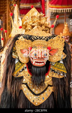 Vertical view of the main character in Barong dance in Bali, Indonesia. Stock Photo