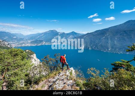 Pregasina, Riva del Garda, Trento Province, Trentino, Italy. Deep view of Lake Garda with the towns of Riva del Garda and Torbole sul Garda Stock Photo