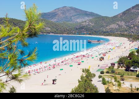 Town of Oludeniz, or Olu Deniz, Mugla Province, Turkey.  Beachside resort. Stock Photo