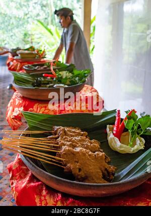 Vertical close up of traditional dishes in Bali, Indonesia. Stock Photo