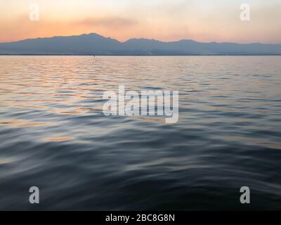 Sunset time, at Kwan Phayao lake, Phayao province, Thailand. Stock Photo