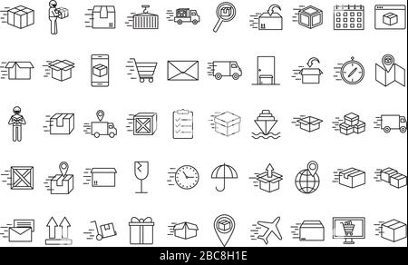Fast delivery line style icon set vector design Stock Vector