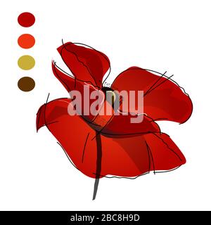 Red poppy flower isolated on a white background. Vector illustration Stock Vector