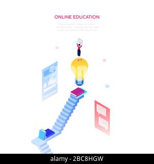 Online education concept - modern isometric vector web banner Stock Vector