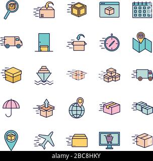 Fast delivery line and fill style icon set vector design Stock Vector