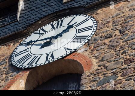 Germany, Saxony-Anhalt, Burg, view of the clock of the Church of Our Lady Stock Photo