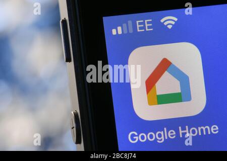 Google Home app on an iPhone. Stock Photo