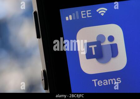 Microsoft Teams app on an iPhone. Stock Photo