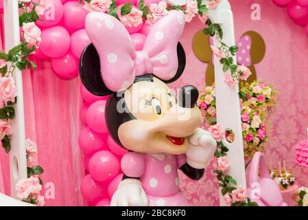 Florianopolis Brazil March 15 Sweet Table Decoration In Children S Party With Minnie Mouse Theme Reception For Birthday Party Decoration Stock Photo Alamy