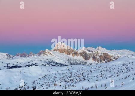 Winter landscape in Dolomites, Settsass group, Belluno, Veneto, Italy Stock Photo