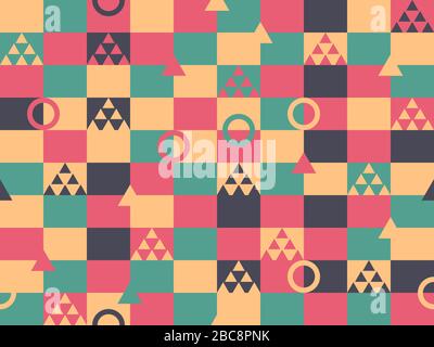 Bauhaus geometric pattern seamless swiss graphic style design.  Retro colorful background for promotional products, wrapping paper and printing. Vecto Stock Vector
