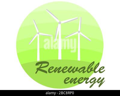 Renewable energy. Wind generators green energy banner on a white background. Vector illustration Stock Vector