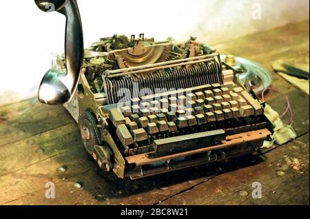 Photo of antique typewriter on the table, close-up Stock Photo