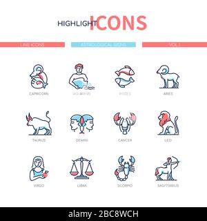 Zodiac signs - line design style icons set Stock Vector