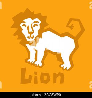 Lion cartoon character. Flat simple icon, line art style. Outline symbol, stylized image of a wild animal lion, leo. Stroke vector logo. Thick linear Stock Vector