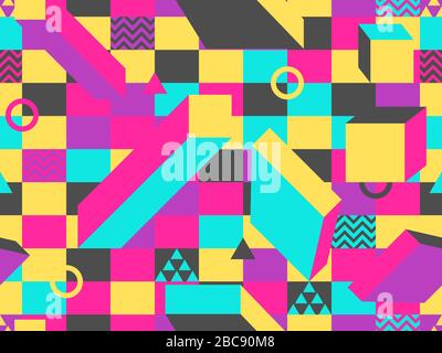 Bauhaus geometric pattern seamless swiss graphic style design.  Retro colorful background for promotional products, wrapping paper and printing. Vecto Stock Vector