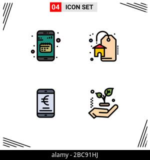 Stock Vector Icon Pack of 4 Line Signs and Symbols for agenda, payment, date, real estate, online Editable Vector Design Elements Stock Vector