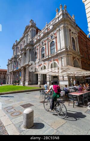View of the National Museum in Piazza Carlo Alberto, Turin, Piedmont, Italy, Europe Stock Photo
