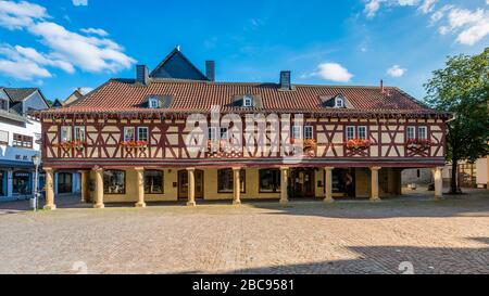 Historic market hall in the old town of Meisenheim am Glan, well-preserved medieval architecture in the northern Palatinate highlands, a pearl in the Stock Photo