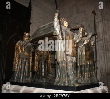 Seville Spain April 19 2014 Tomb of Christopher Columbus in Seville Cathedral Andalusia Spain Stock Photo