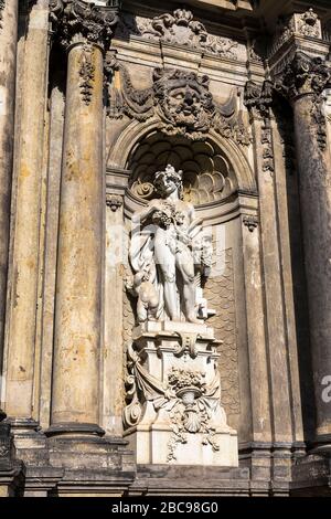Sculpture in the niche, decorating the gate of Zwinger. Dresden. Germany Stock Photo