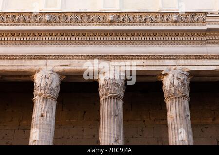 Columns of the Temple of Hadrian (Templum Divus Hadrianus, also Hadrianeum) on the Campus Martius in Rome, Italy Stock Photo