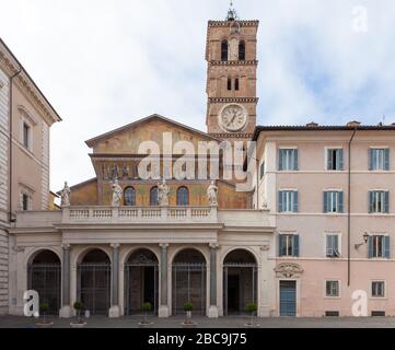 Facade of Santa Maria in Trastevere, Rome, Italy. Stock Photo