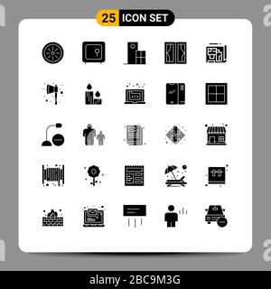 Group of 25 Modern Solid Glyphs Set for house, furniture, architecture, frame, structure Editable Vector Design Elements Stock Vector