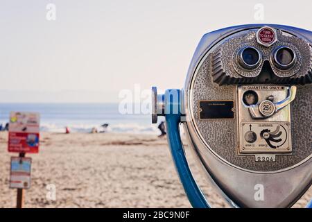Coin Operated Binoculars on Sandy Beach in Santa Cruz, California, USA Stock Photo