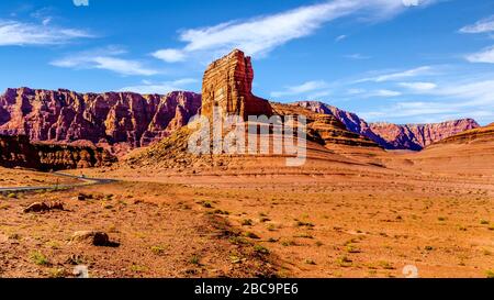 Large Sandstone Butte at Cathedral Wash and Honey Moon Trail on the road to Lees Ferry in Marble Canyon, Arizona, United States Stock Photo