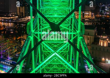 On board of a  passenger car of the  Cosmo Clock 21 ferris wheel in Yokohama, Japan Stock Photo