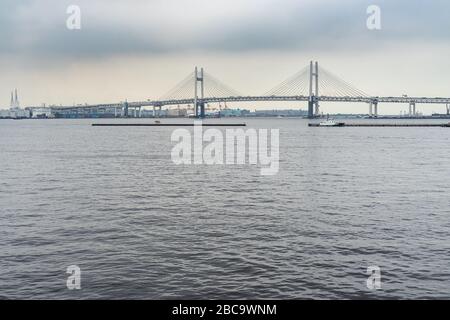 View of Yokohama Bay Bridge, one of the most popular sights of Yokohama, Japan Stock Photo