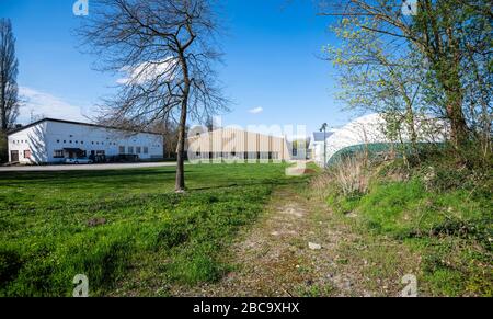 Strasbourg, France - Mar 18, 2020: Side view of empty entrance to Ill Tennis Club due to Coronavirus outbreak in France Stock Photo