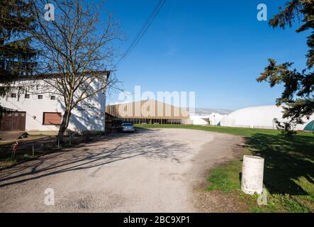 Strasbourg, France - Mar 18, 2020: Empty entrance to Ill Tennis Club due to Coronavirus outbreak in France Stock Photo