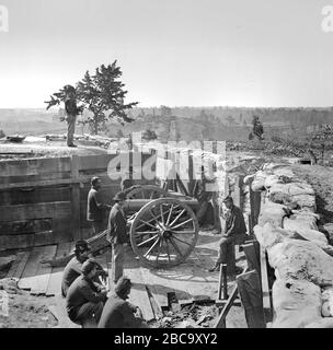 Union Soldiers in Captured Fort, Atlanta, Georgia, photo by George N. Barnard, 1864 Stock Photo