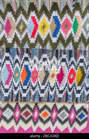 Traditional hand made carpets, Erice, Sicily, Italy Stock Photo