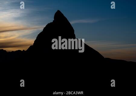 Switzerland, Valais, Zermatt, pyramid of the Matterhorn in the evening light Stock Photo