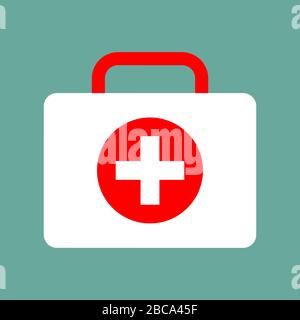 Virus first aid help kit box icon white blue Stock Vector