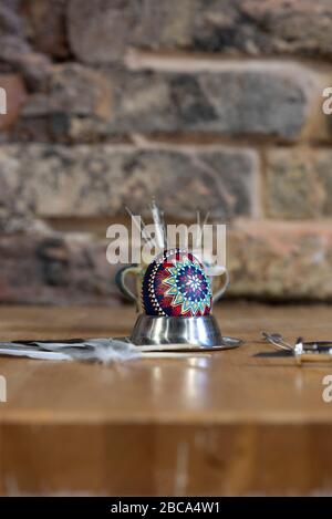 Pigeon feathers, quills, Sorbian Easter egg Stock Photo