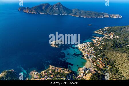 Aerial view, Sa Dragonera, Dragon Island, Andratx, Europe, Balearic Islands, Spain Stock Photo