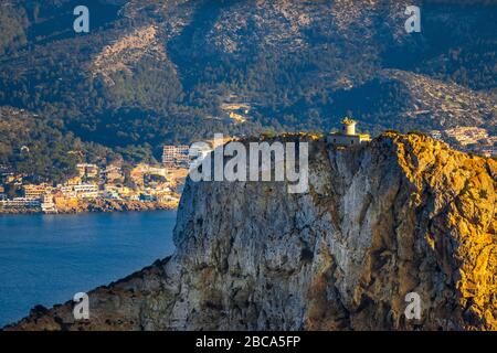 Aerial view, Sa Dragonera, Dracheninsel, former lighthouse Far de Na Pòpia, Andratx, Mallorca, Spain, Europe, Balearic Islands Stock Photo