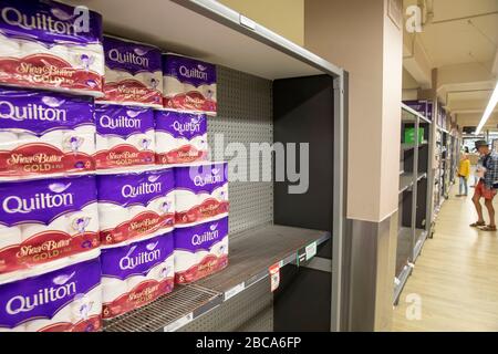 Sydney, Australia. Saturday 4th April 2020.  Woolworths CEO said that more than 20 million toilet rolls were sold this week as he advises customers to Stock Photo